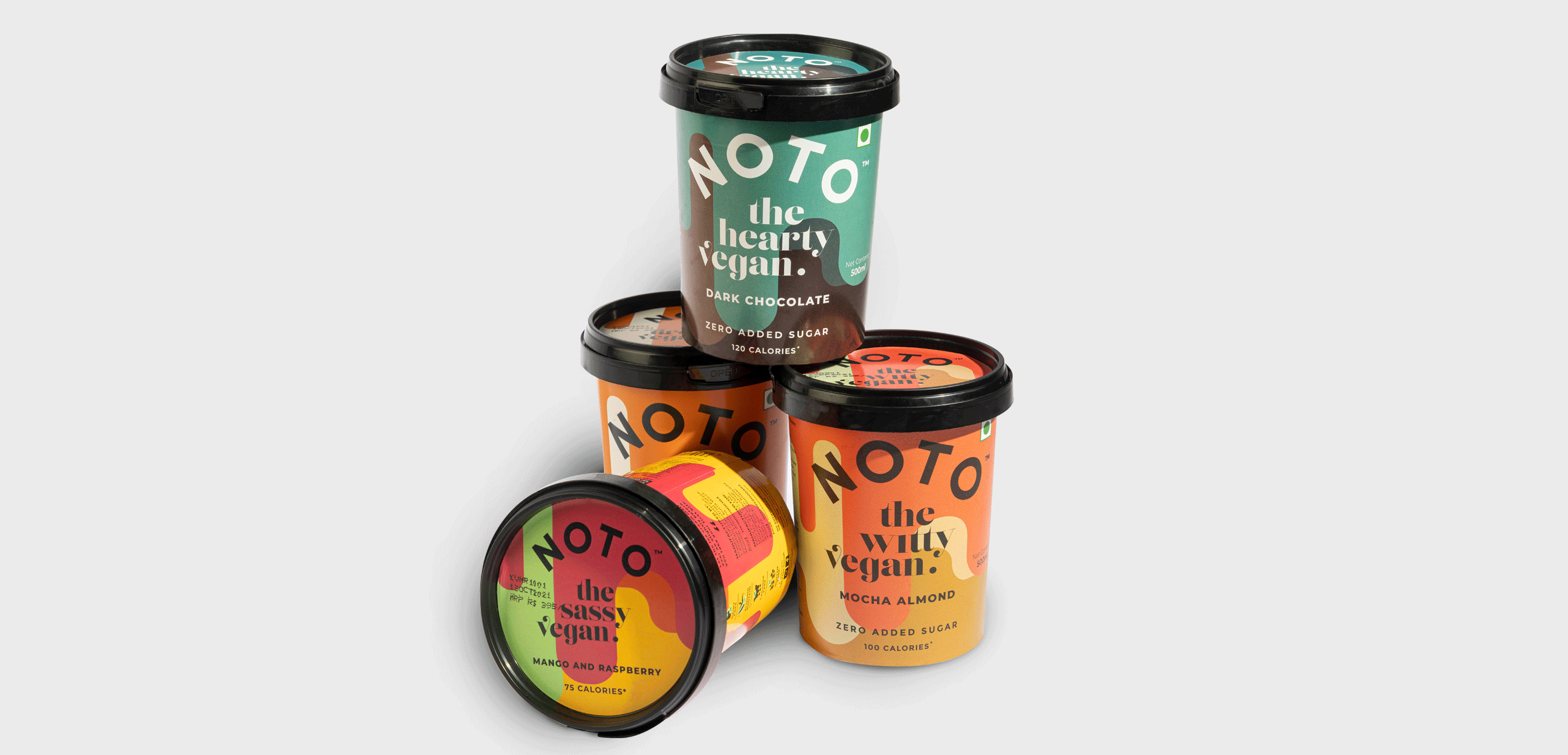 NOTO素食冰淇淋包裝設計采用大膽、明亮的色調吸人眼球(圖4)